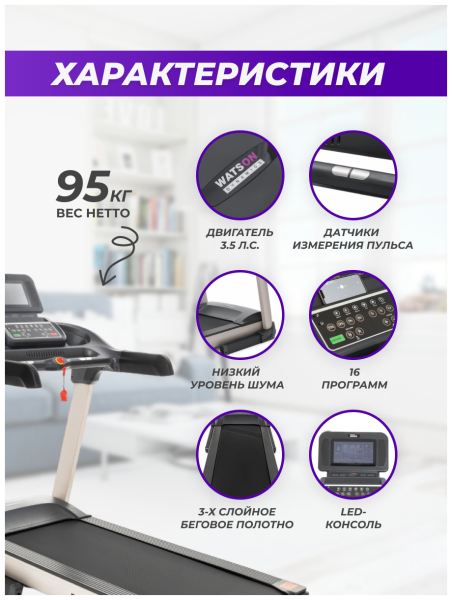 Беговая дорожка электрическая складная для дома WATSON DYNAMICS Pro 200 Android