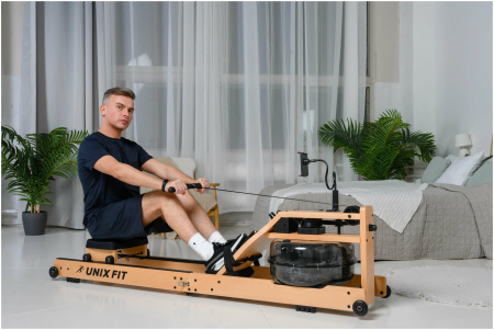 Гребной тренажер водный UnixFit Wood Rower